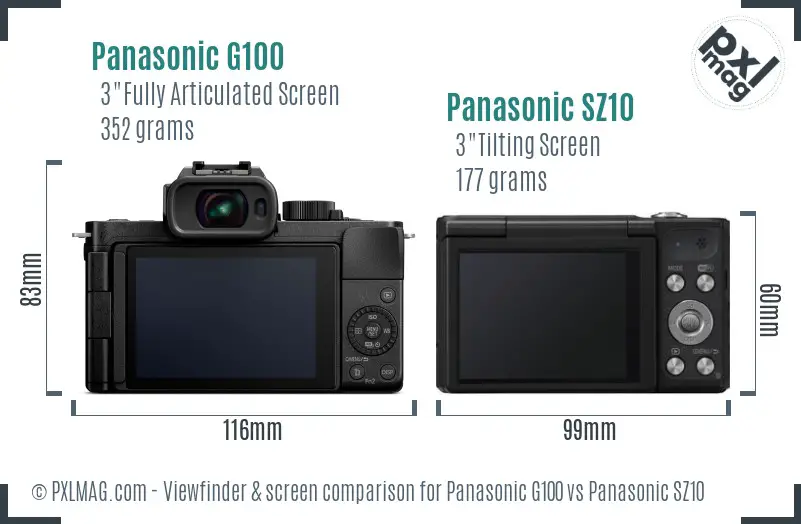 Panasonic G100 vs Panasonic SZ10 Screen and Viewfinder comparison