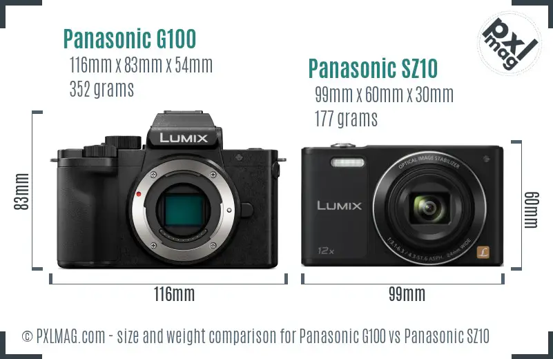 Panasonic G100 vs Panasonic SZ10 size comparison