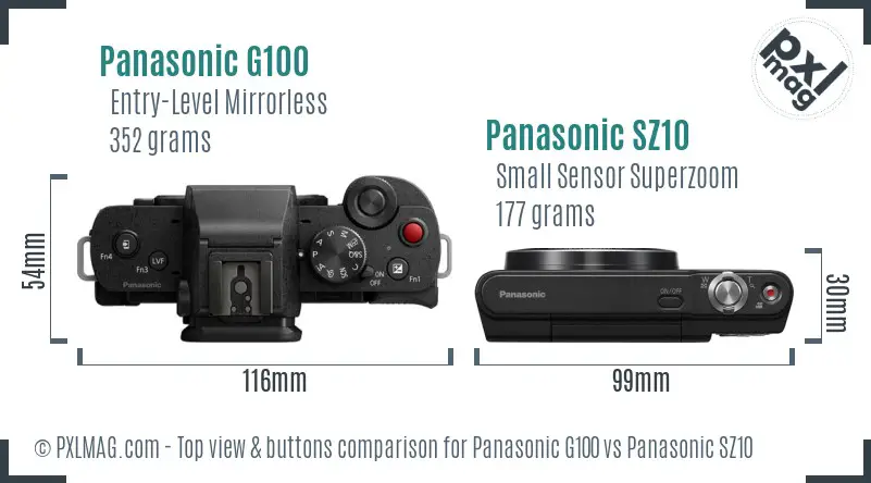 Panasonic G100 vs Panasonic SZ10 top view buttons comparison