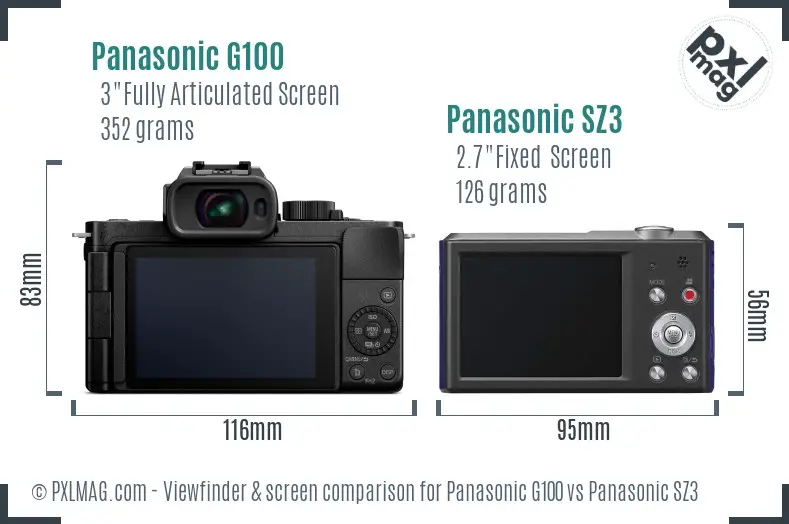 Panasonic G100 vs Panasonic SZ3 Screen and Viewfinder comparison