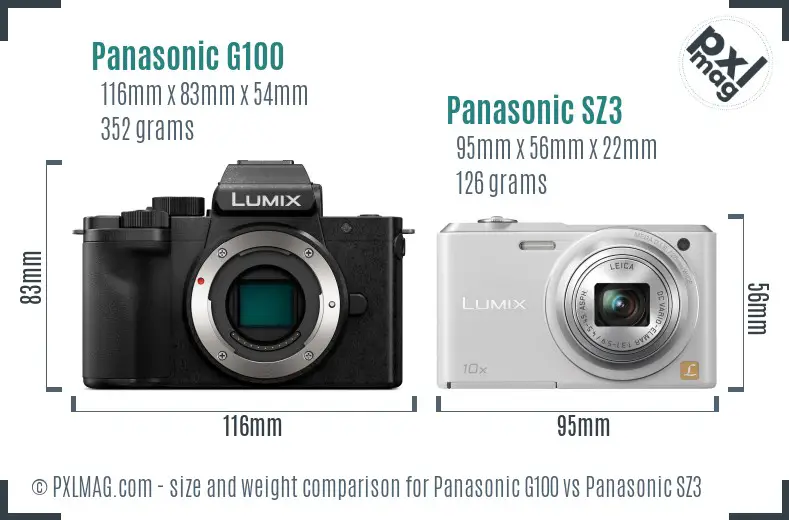 Panasonic G100 vs Panasonic SZ3 size comparison