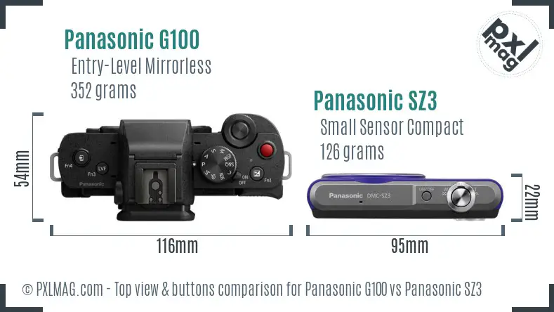 Panasonic G100 vs Panasonic SZ3 top view buttons comparison