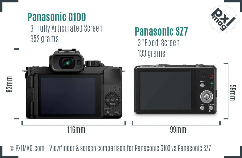 Panasonic G100 vs Panasonic SZ7 Screen and Viewfinder comparison