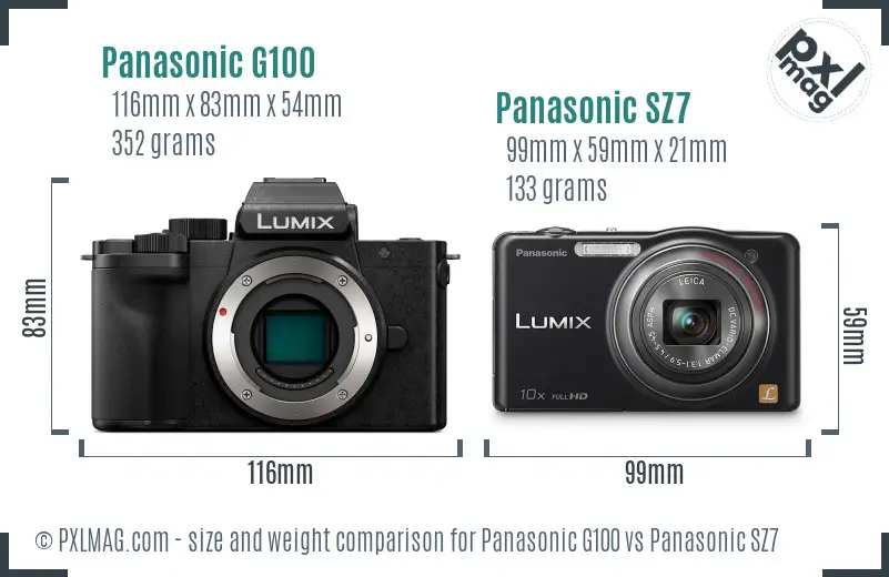 Panasonic G100 vs Panasonic SZ7 size comparison