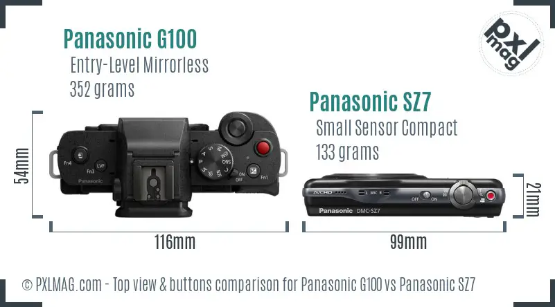 Panasonic G100 vs Panasonic SZ7 top view buttons comparison