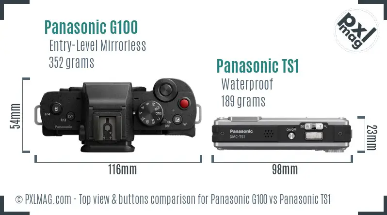 Panasonic G100 vs Panasonic TS1 top view buttons comparison