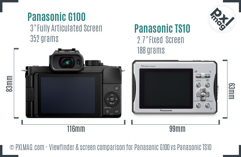 Panasonic G100 vs Panasonic TS10 Screen and Viewfinder comparison