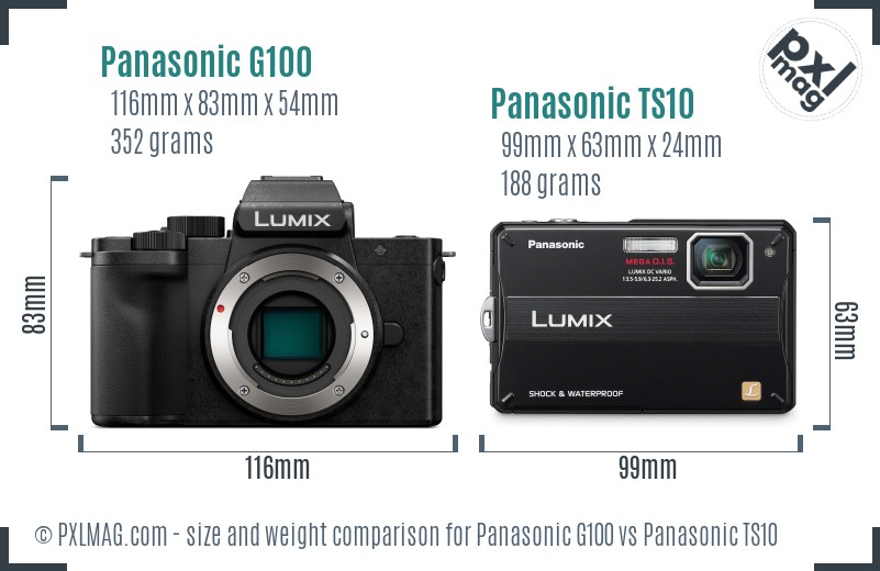 Panasonic G100 vs Panasonic TS10 size comparison