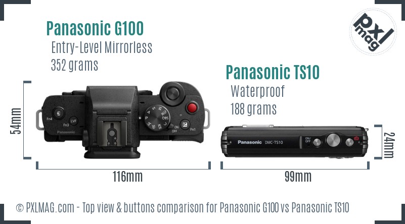 Panasonic G100 vs Panasonic TS10 top view buttons comparison