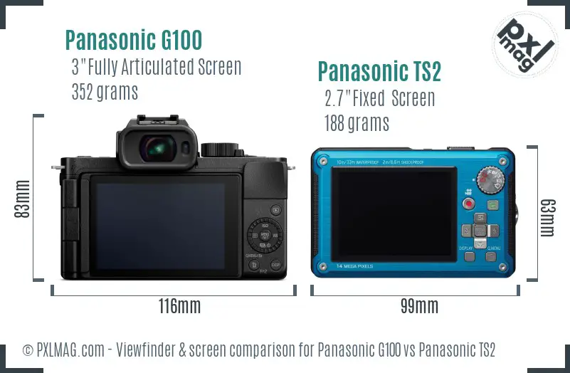 Panasonic G100 vs Panasonic TS2 Screen and Viewfinder comparison