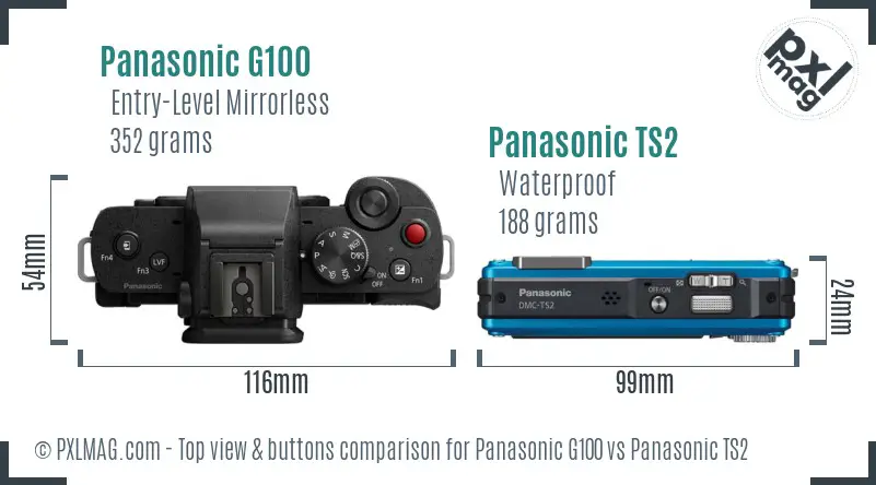 Panasonic G100 vs Panasonic TS2 top view buttons comparison