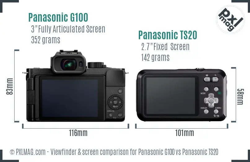 Panasonic G100 vs Panasonic TS20 Screen and Viewfinder comparison