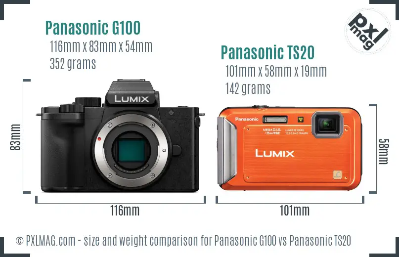 Panasonic G100 vs Panasonic TS20 size comparison