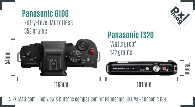 Panasonic G100 vs Panasonic TS20 top view buttons comparison