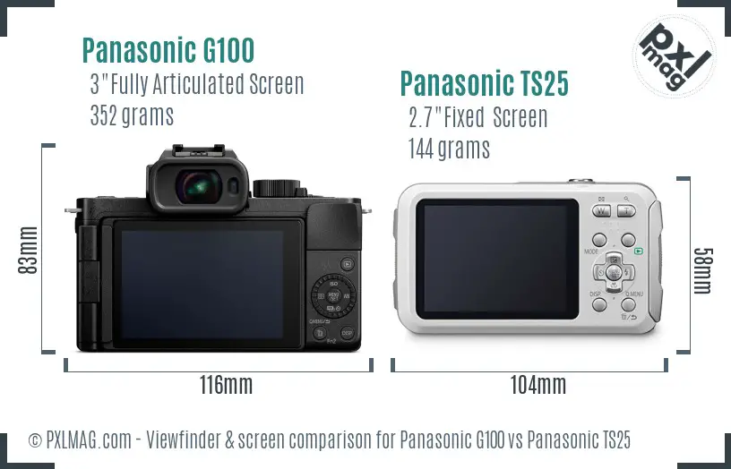 Panasonic G100 vs Panasonic TS25 Screen and Viewfinder comparison