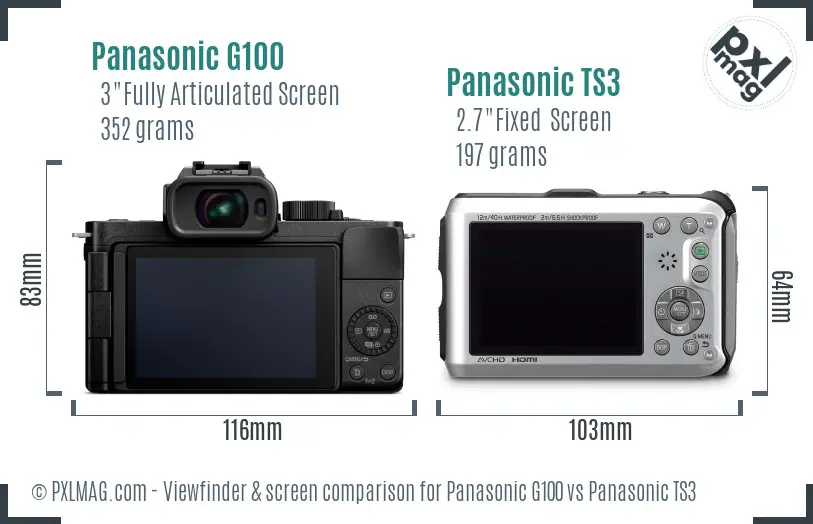 Panasonic G100 vs Panasonic TS3 Screen and Viewfinder comparison Panasonic G100 vs Panasonic TS3 Screen and Viewfinder comparison