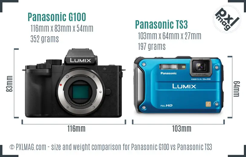 Panasonic G100 vs Panasonic TS3 size comparison Panasonic G100 vs Panasonic TS3 size comparison