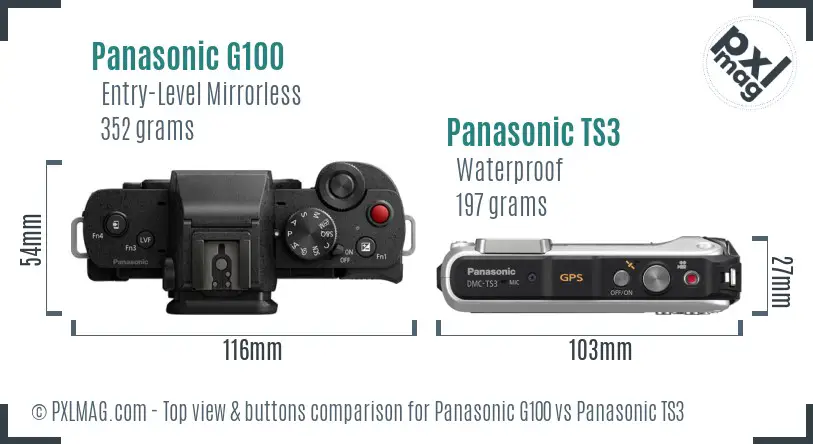 Panasonic G100 vs Panasonic TS3 top view buttons comparison Panasonic G100 vs Panasonic TS3 top view buttons comparison