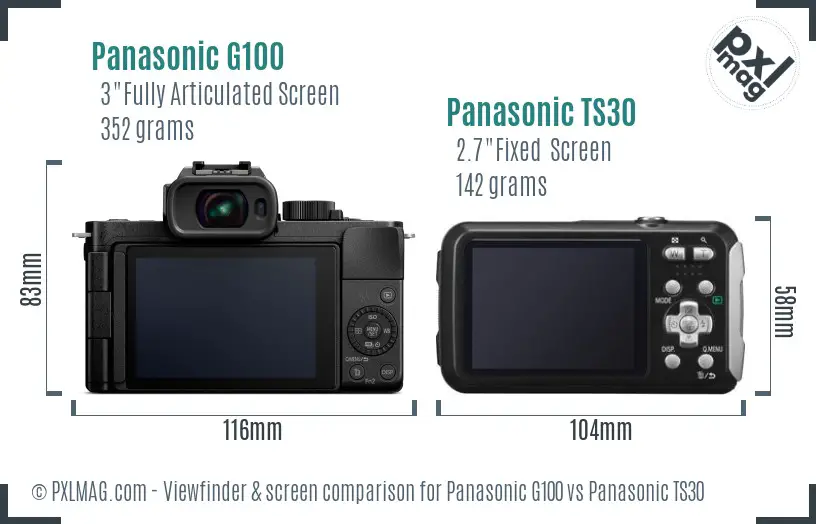 Panasonic G100 vs Panasonic TS30 Screen and Viewfinder comparison