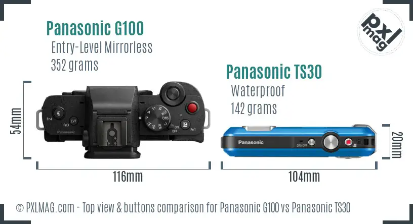Panasonic G100 vs Panasonic TS30 top view buttons comparison
