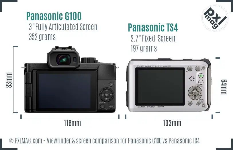 Panasonic G100 vs Panasonic TS4 Screen and Viewfinder comparison