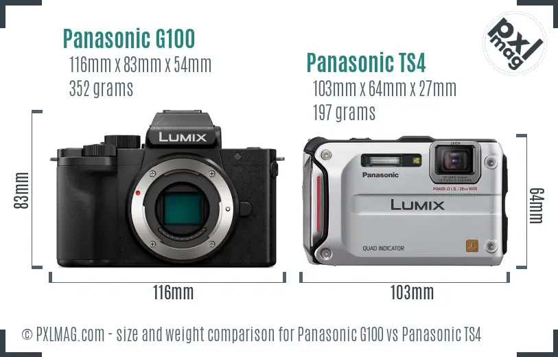 Panasonic G100 vs Panasonic TS4 size comparison