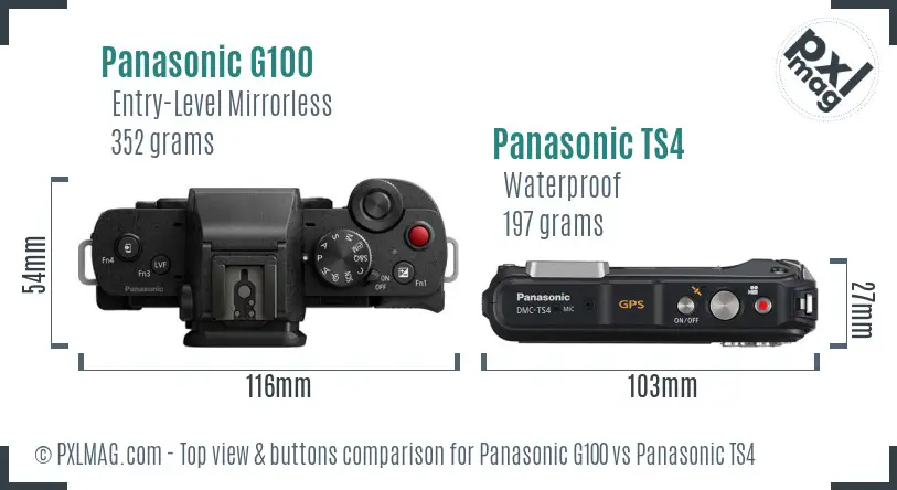 Panasonic G100 vs Panasonic TS4 top view buttons comparison