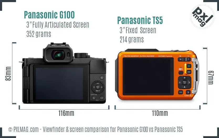 Panasonic G100 vs Panasonic TS5 Screen and Viewfinder comparison