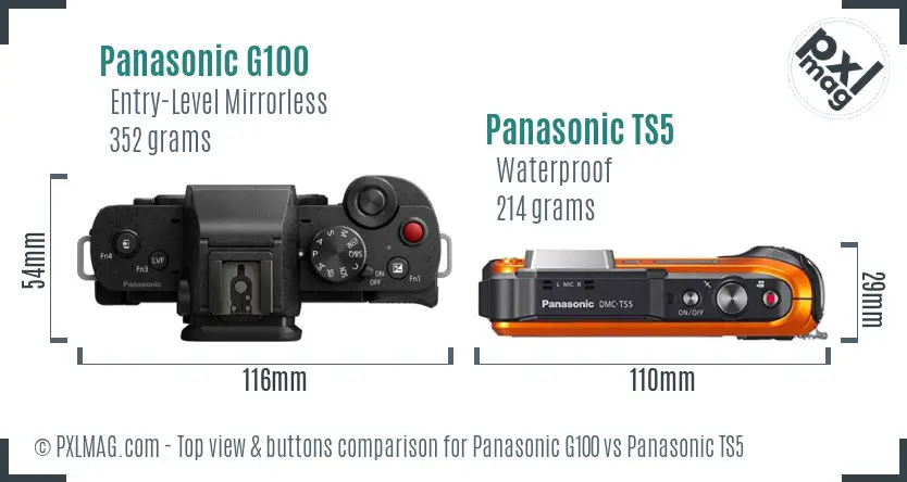 Panasonic G100 vs Panasonic TS5 top view buttons comparison