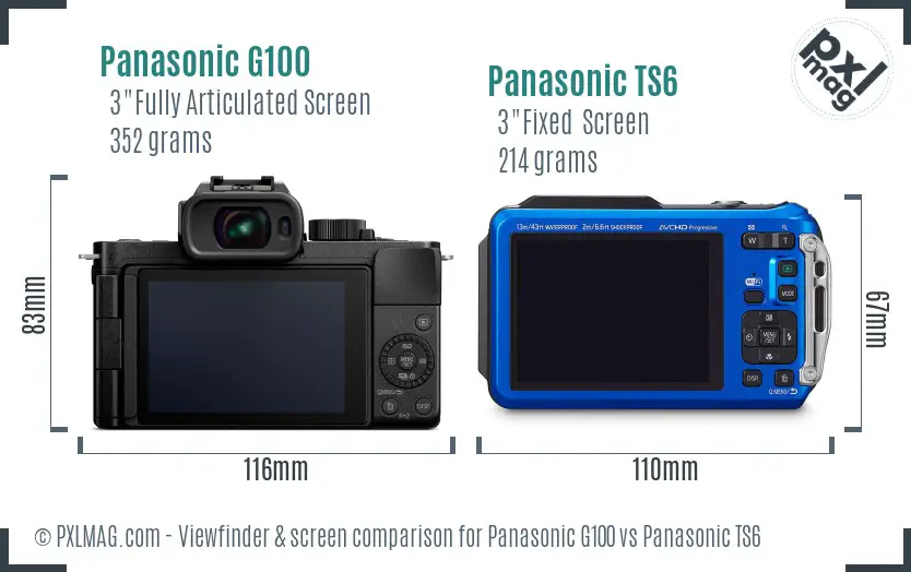 Panasonic G100 vs Panasonic TS6 Screen and Viewfinder comparison