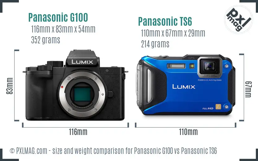 Panasonic G100 vs Panasonic TS6 size comparison