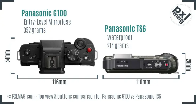 Panasonic G100 vs Panasonic TS6 top view buttons comparison