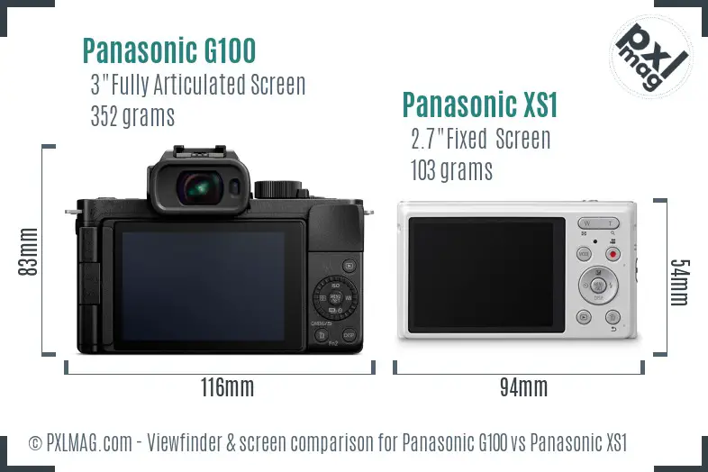 Panasonic G100 vs Panasonic XS1 Screen and Viewfinder comparison