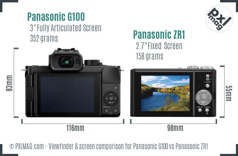 Panasonic G100 vs Panasonic ZR1 Screen and Viewfinder comparison