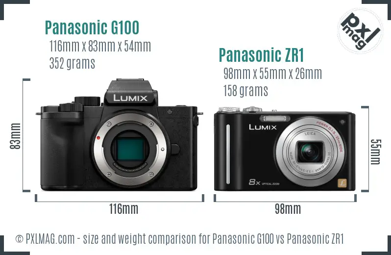 Panasonic G100 vs Panasonic ZR1 size comparison