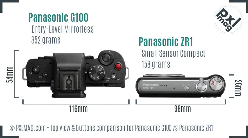 Panasonic G100 vs Panasonic ZR1 top view buttons comparison