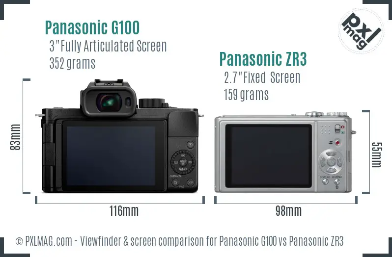 Panasonic G100 vs Panasonic ZR3 Screen and Viewfinder comparison