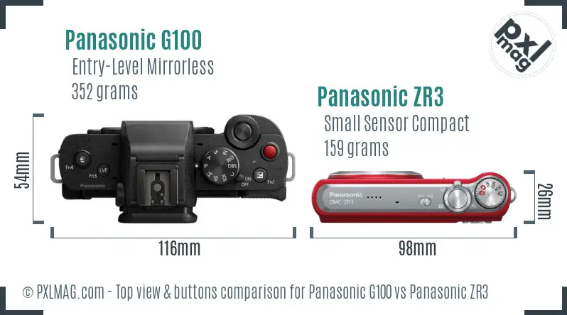 Panasonic G100 vs Panasonic ZR3 top view buttons comparison