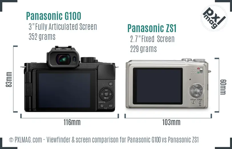 Panasonic G100 vs Panasonic ZS1 Screen and Viewfinder comparison
