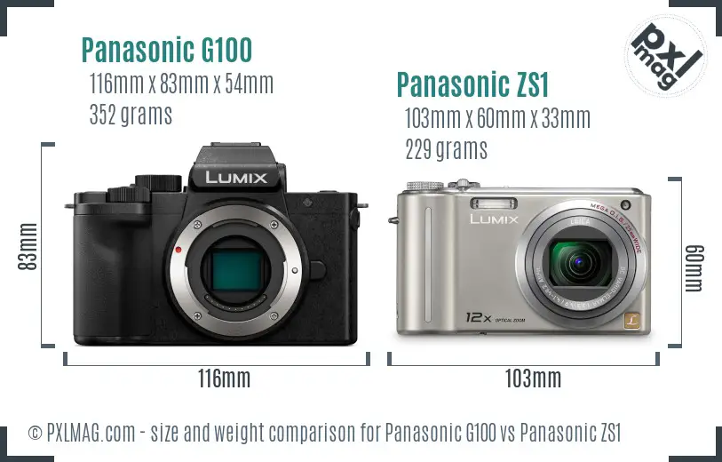 Panasonic G100 vs Panasonic ZS1 size comparison