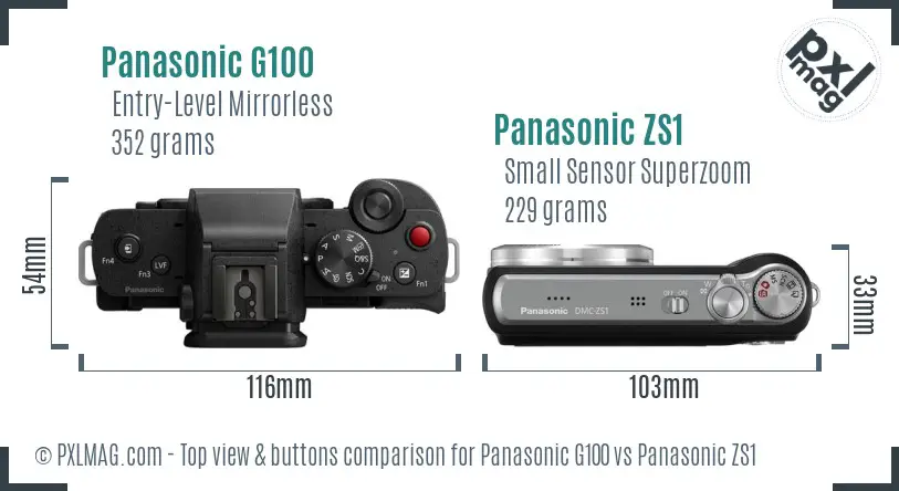 Panasonic G100 vs Panasonic ZS1 top view buttons comparison