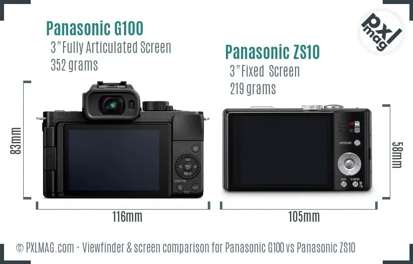 Panasonic G100 vs Panasonic ZS10 Screen and Viewfinder comparison