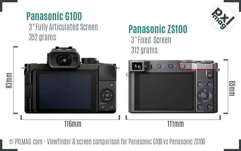 Panasonic G100 vs Panasonic ZS100 Screen and Viewfinder comparison