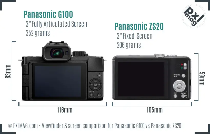 Panasonic G100 vs Panasonic ZS20 Screen and Viewfinder comparison
