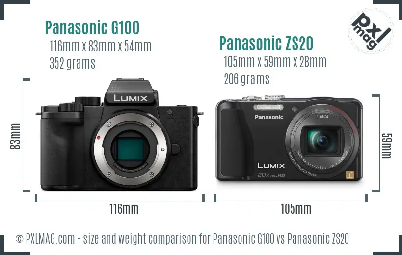 Panasonic G100 vs Panasonic ZS20 size comparison