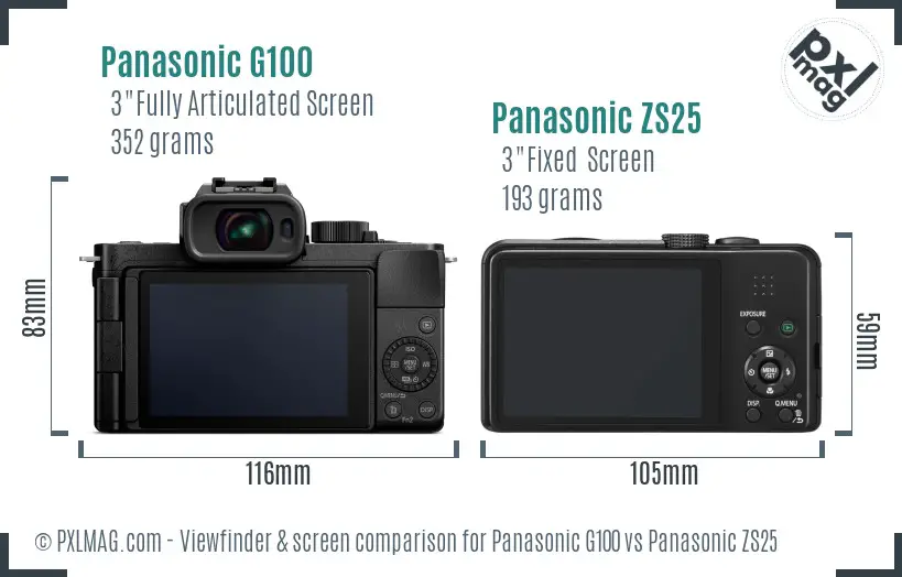 Panasonic G100 vs Panasonic ZS25 Screen and Viewfinder comparison