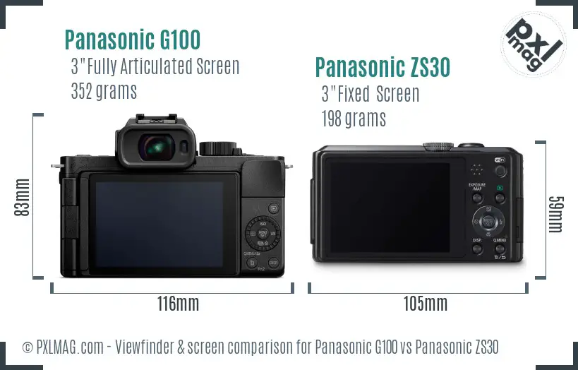 Panasonic G100 vs Panasonic ZS30 Screen and Viewfinder comparison