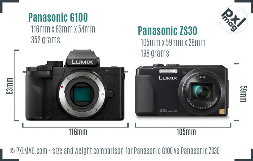 Panasonic G100 vs Panasonic ZS30 size comparison