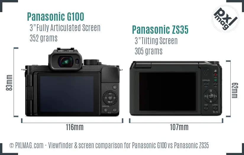 Panasonic G100 vs Panasonic ZS35 Screen and Viewfinder comparison