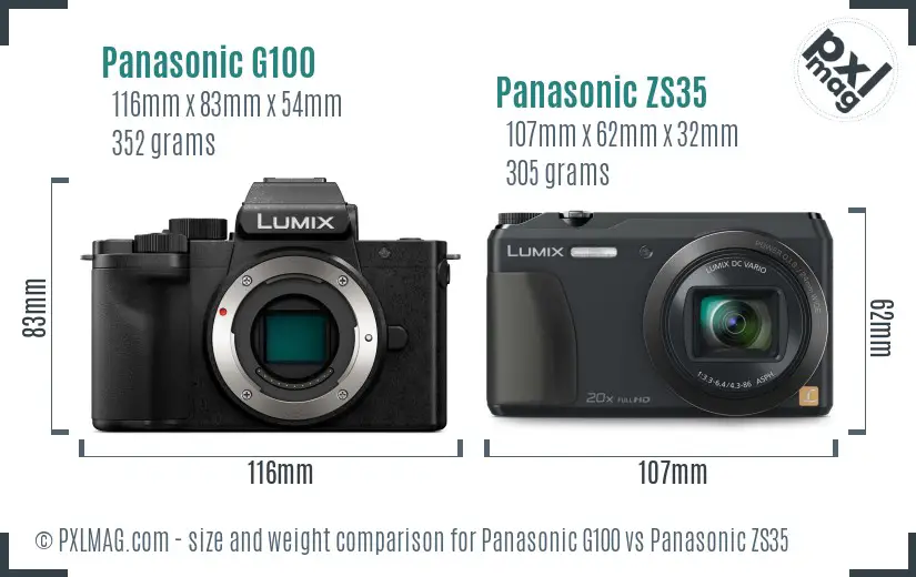 Panasonic G100 vs Panasonic ZS35 size comparison